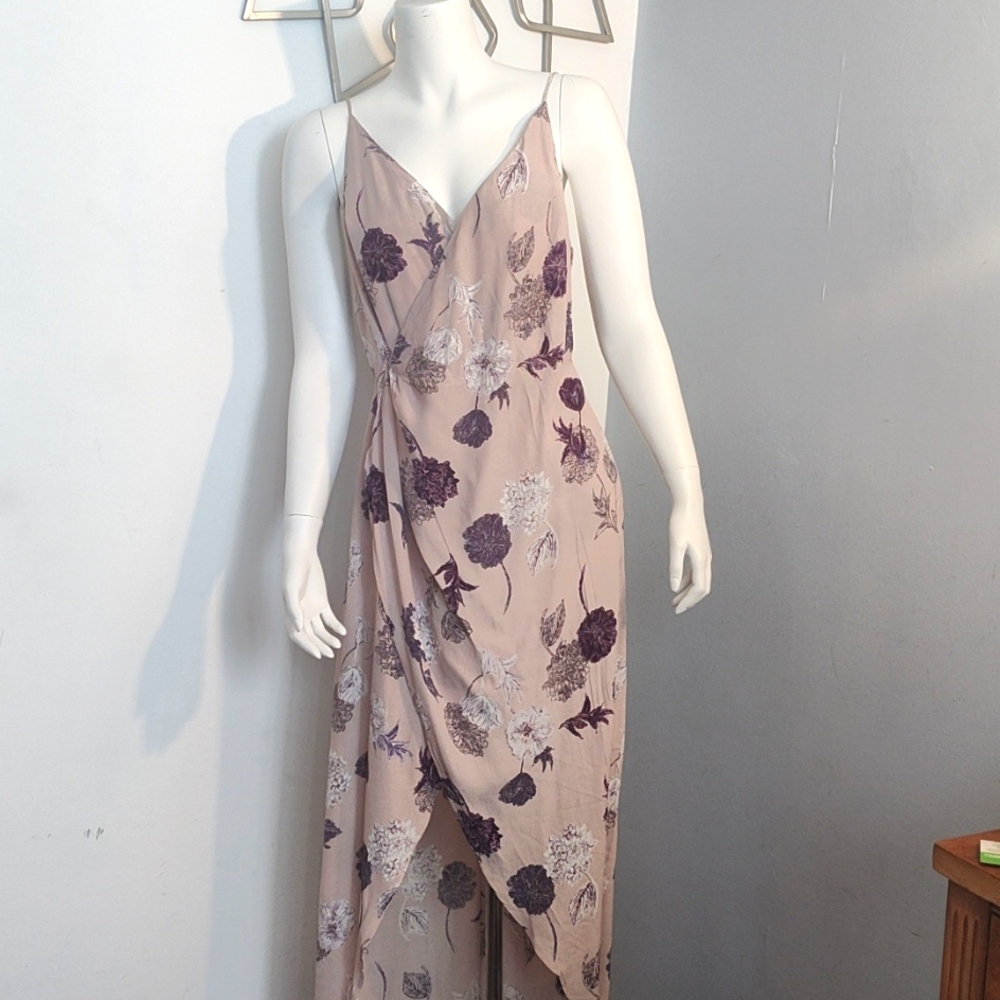 Astr Beautiful Cocktail Dress Tan and Brown Asymmetrical Gown with Cowl Neck